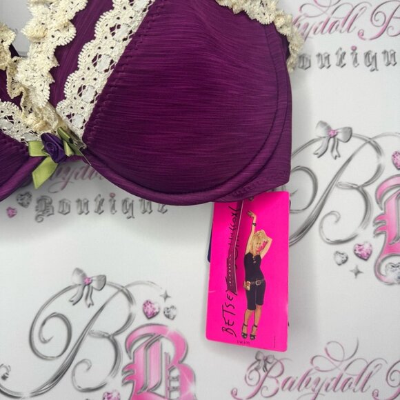 Betsey Johnson bikini top bra style lace purple heart adjustable straps BNWT - Picture 11 of 11